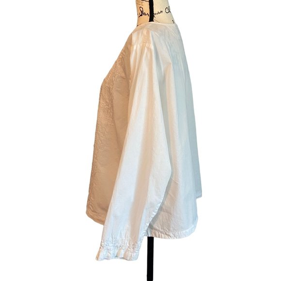 Orvis Women's White Button Up Top Size Petite XL Cotton Embroidered Boxy - Picture 2 of 8